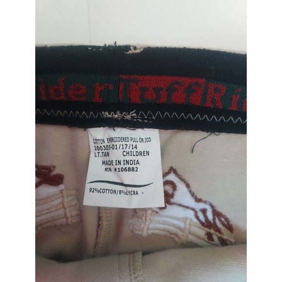 NWOT Tuff Rider Tan Equestrian Pull-on Cotton Embroidered Jodphers Childrens 14 - Picture 2 of 8